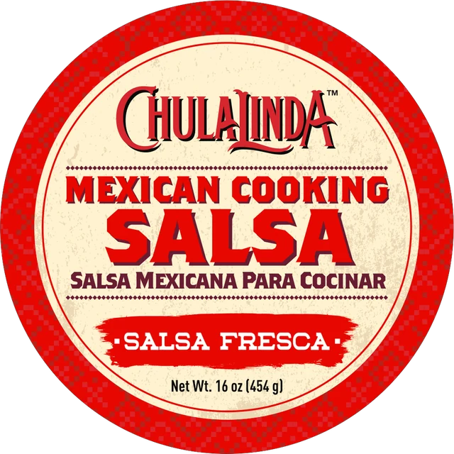 The printed lid: CHULALINDA Mexican Cooking Salsa Fresca, net wt. 16 oz (454 g).