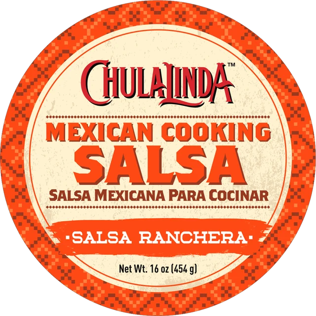 The printed lid: CHULALINDA Mexican Cooking Salsa Ranchera, net wt. 16 oz (454 g).