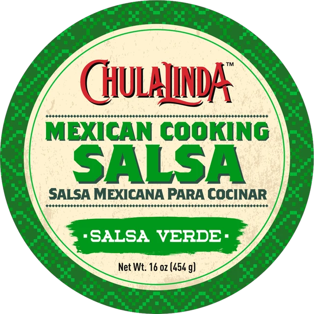 The printed lid: CHULALINDA Mexican Cooking Salsa Verde, net wt. 16 oz (454 g).