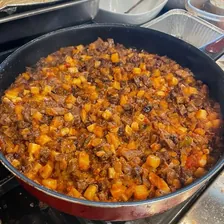 Ground beef picadillo with potato and carrot